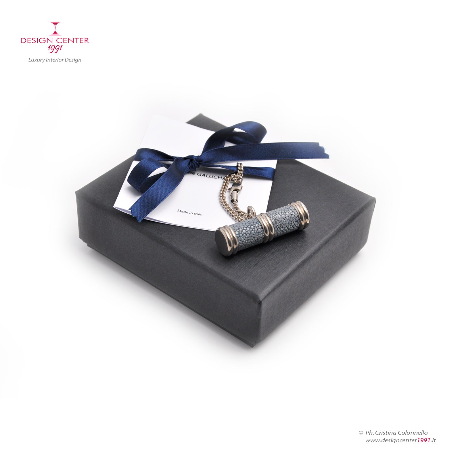 Galucharme Sky Blue Shagreen Leather Keychain