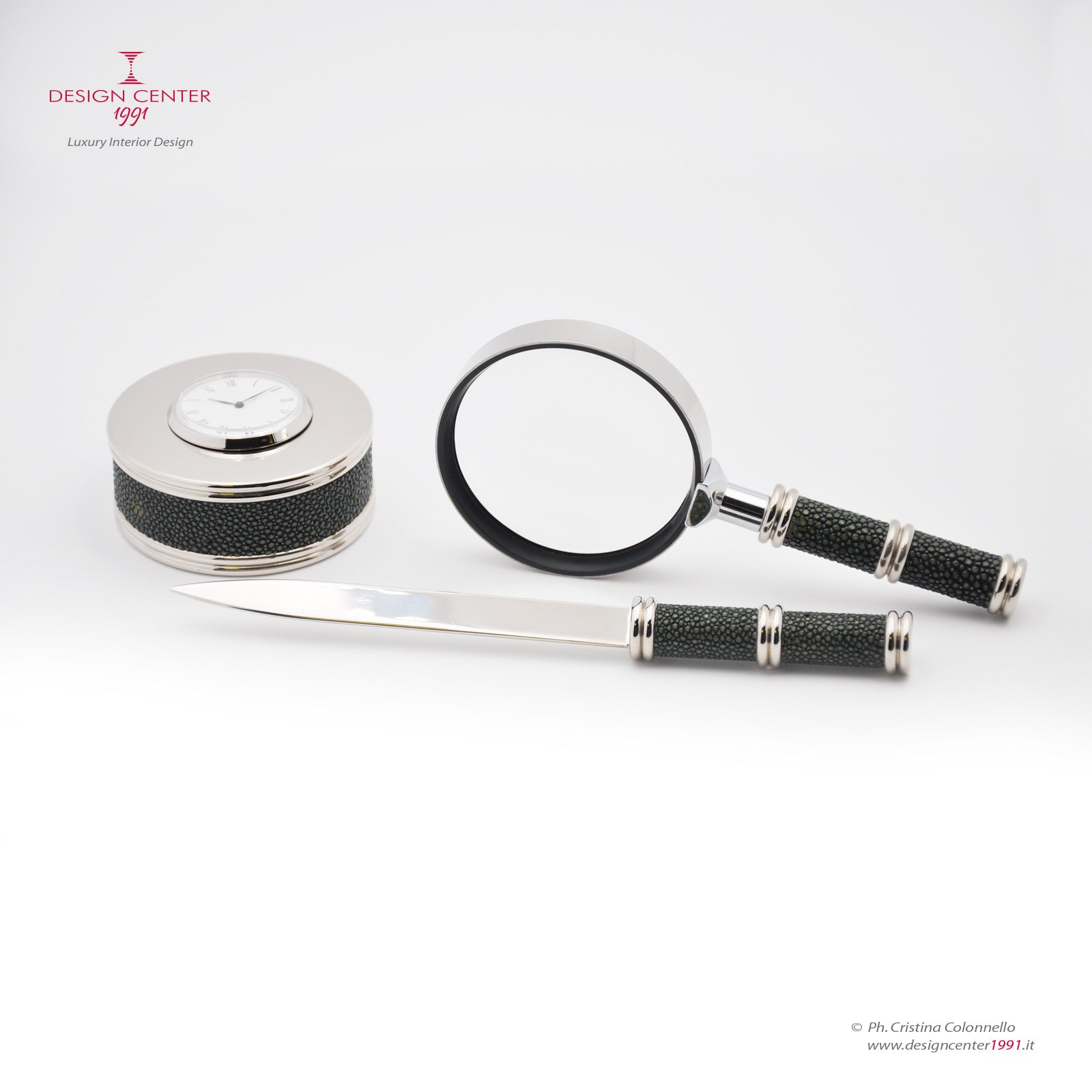 Moss Green Shagreen Leather Desk Set