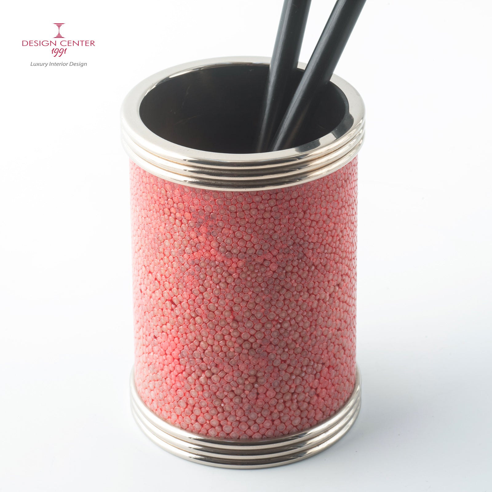 Portapenne in  pelle shagreen rosa-corallo - Collezione Galucharme