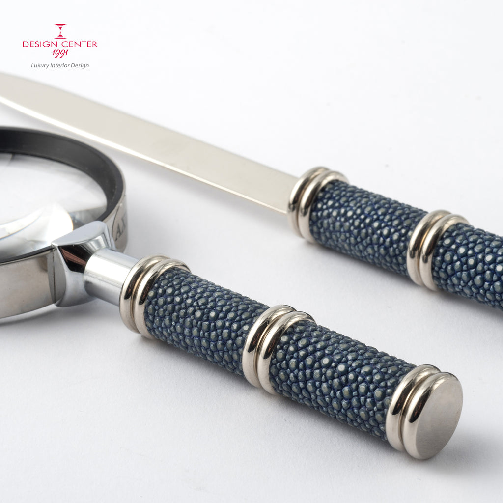 Set scrivania in pelle shagreen blu notte - Collezione Galucharme