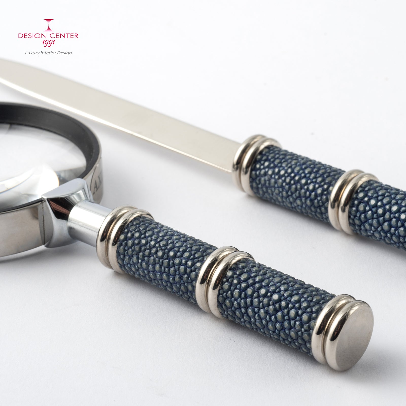 Set scrivania in pelle shagreen blu notte - Collezione Galucharme