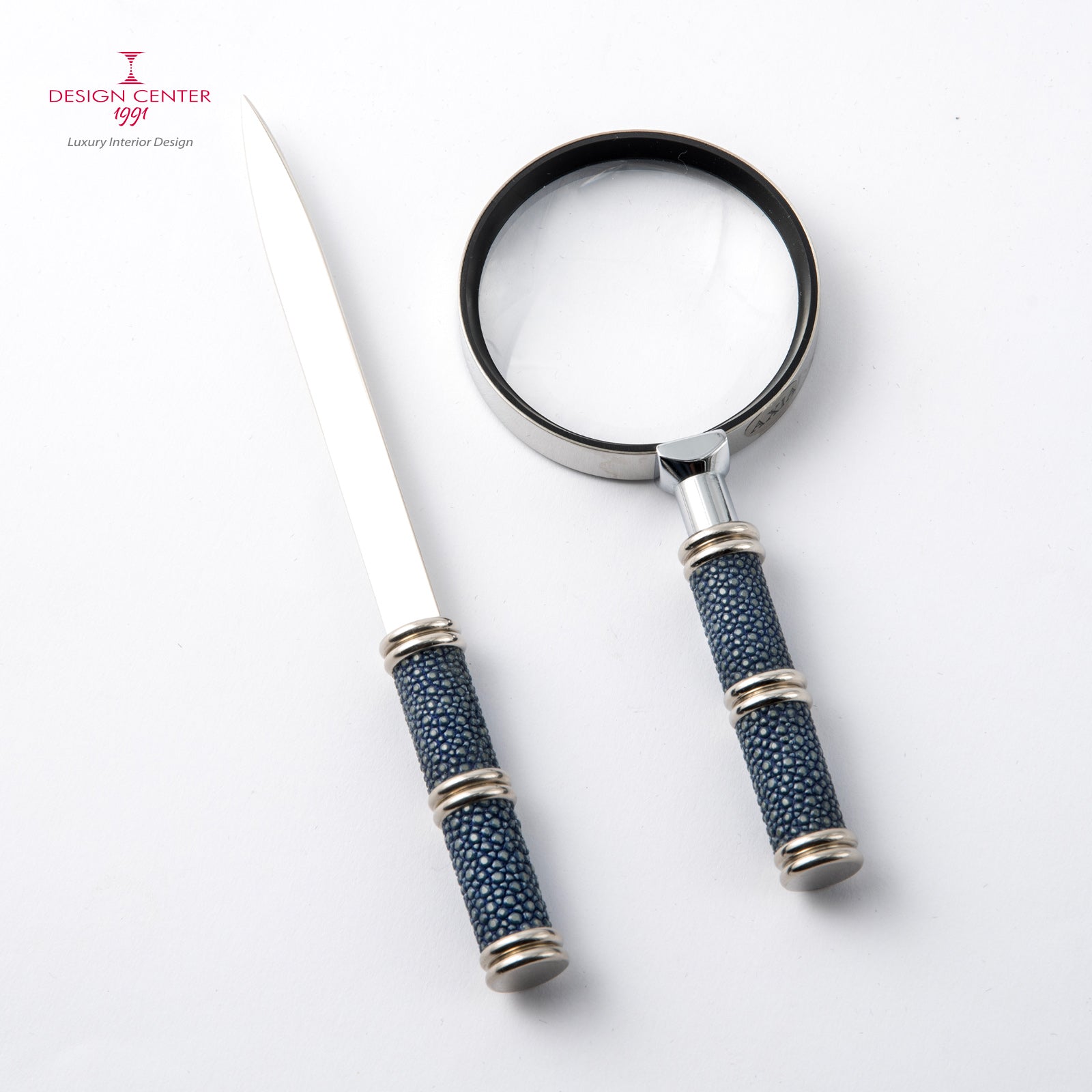 Set scrivania in pelle shagreen blu notte - Collezione Galucharme