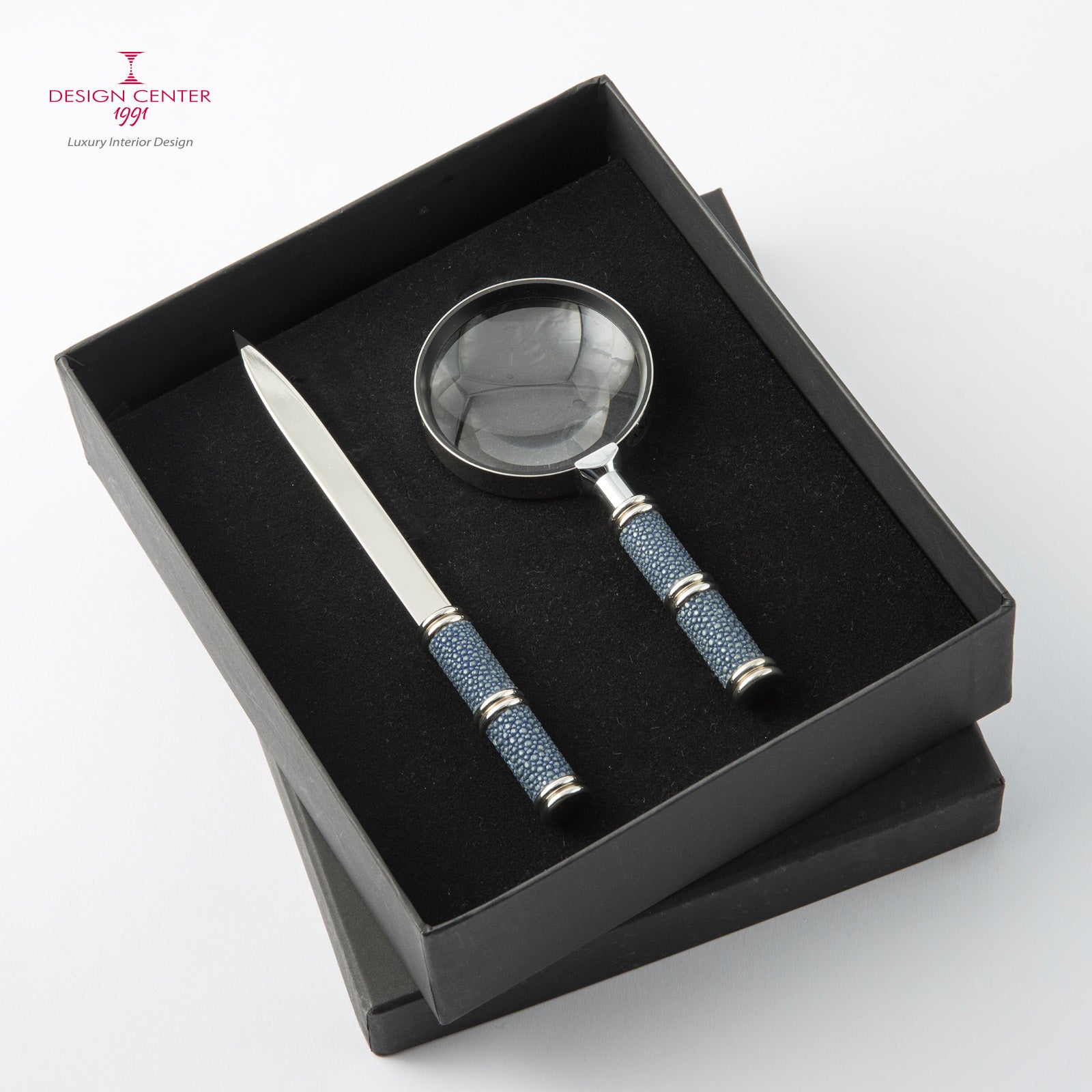 Set scrivania in pelle shagreen blu notte - Collezione Galucharme