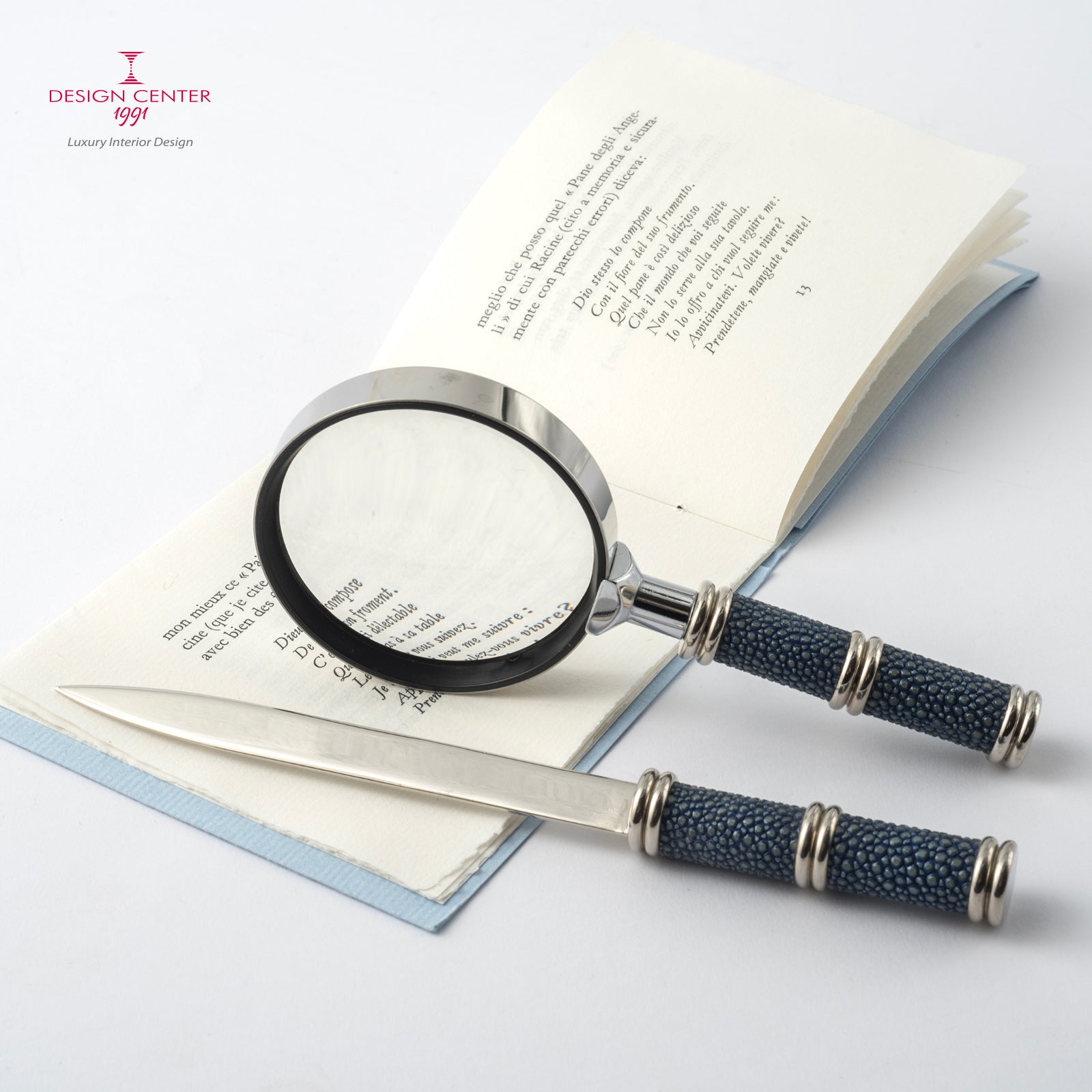 Set scrivania in pelle shagreen blu notte - Collezione Galucharme