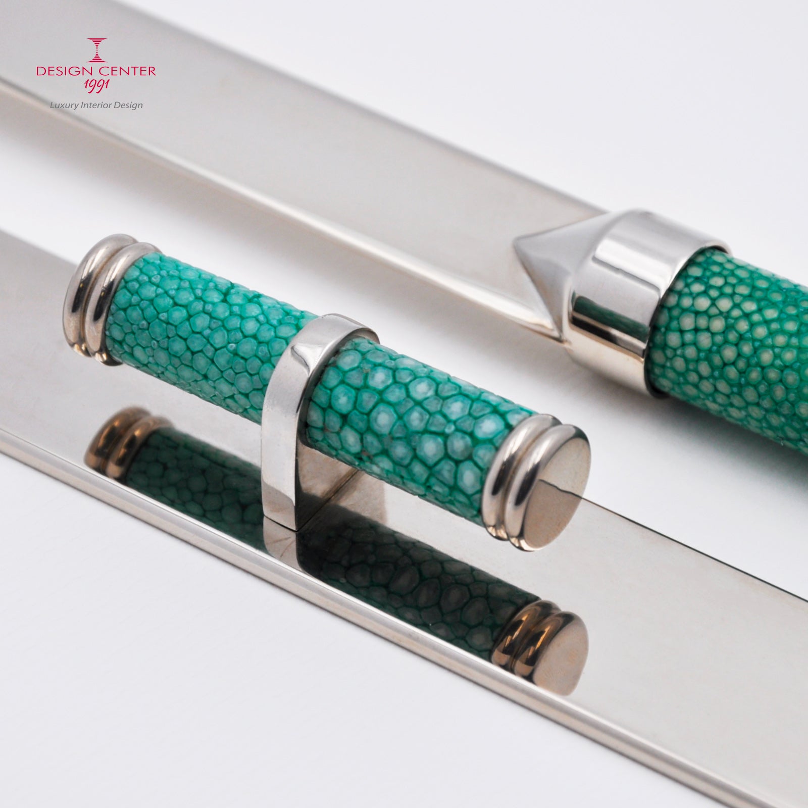 Set tagliacarte e righello in pelle shagreen verde smeraldo - Collezione Galucharme
