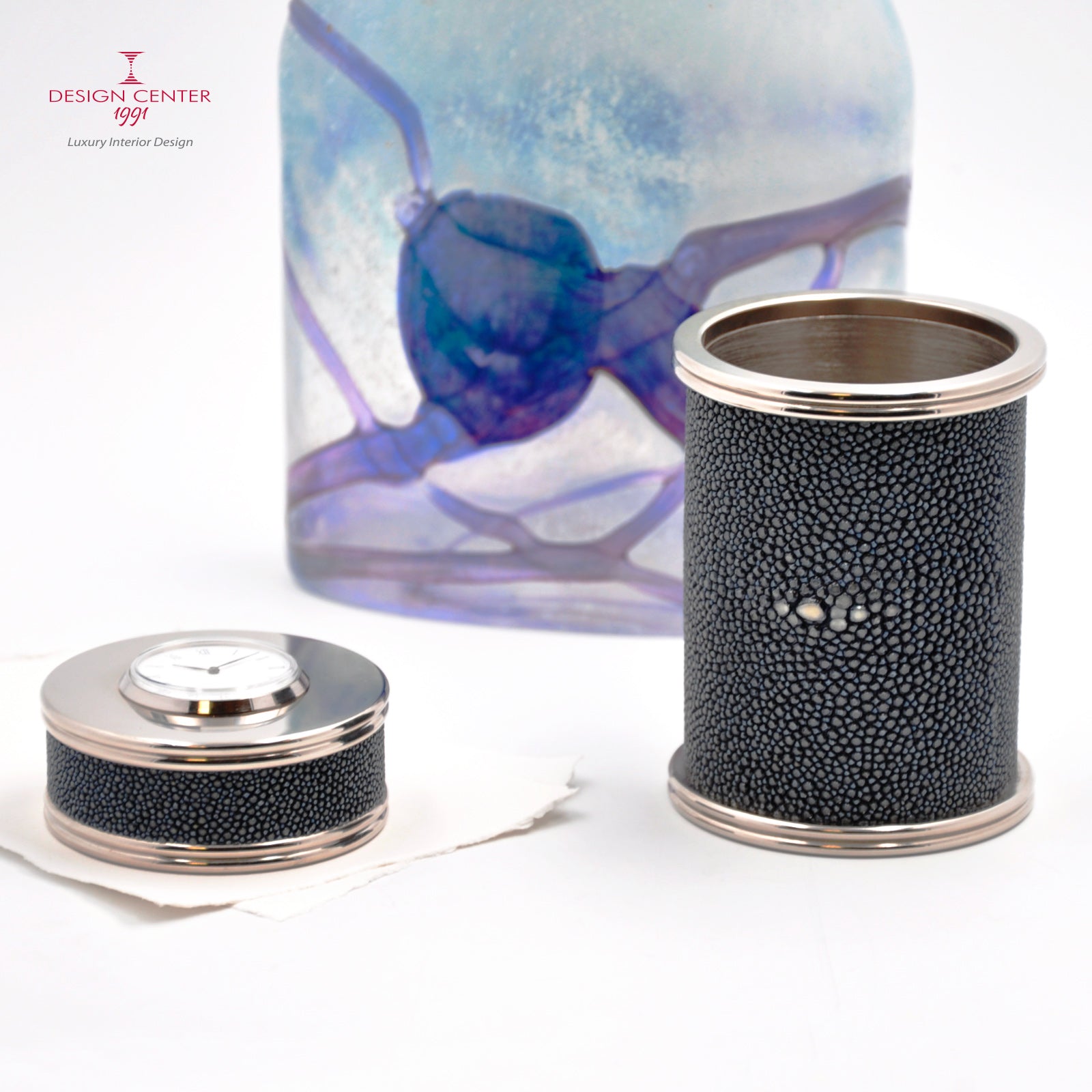 Midnight Blue Shagreen Leather Desk Set