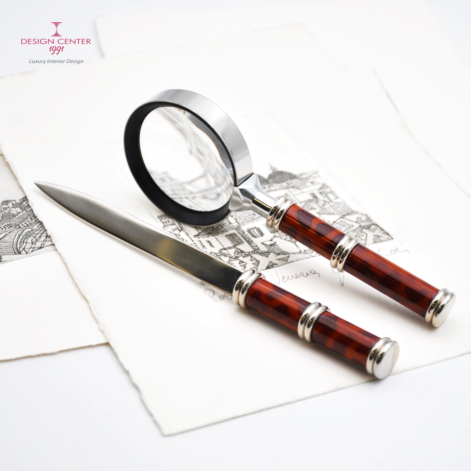 WANGOGH - Set lente e tagliacarte in laccato ambra scuro - Collezione Le Lacche
