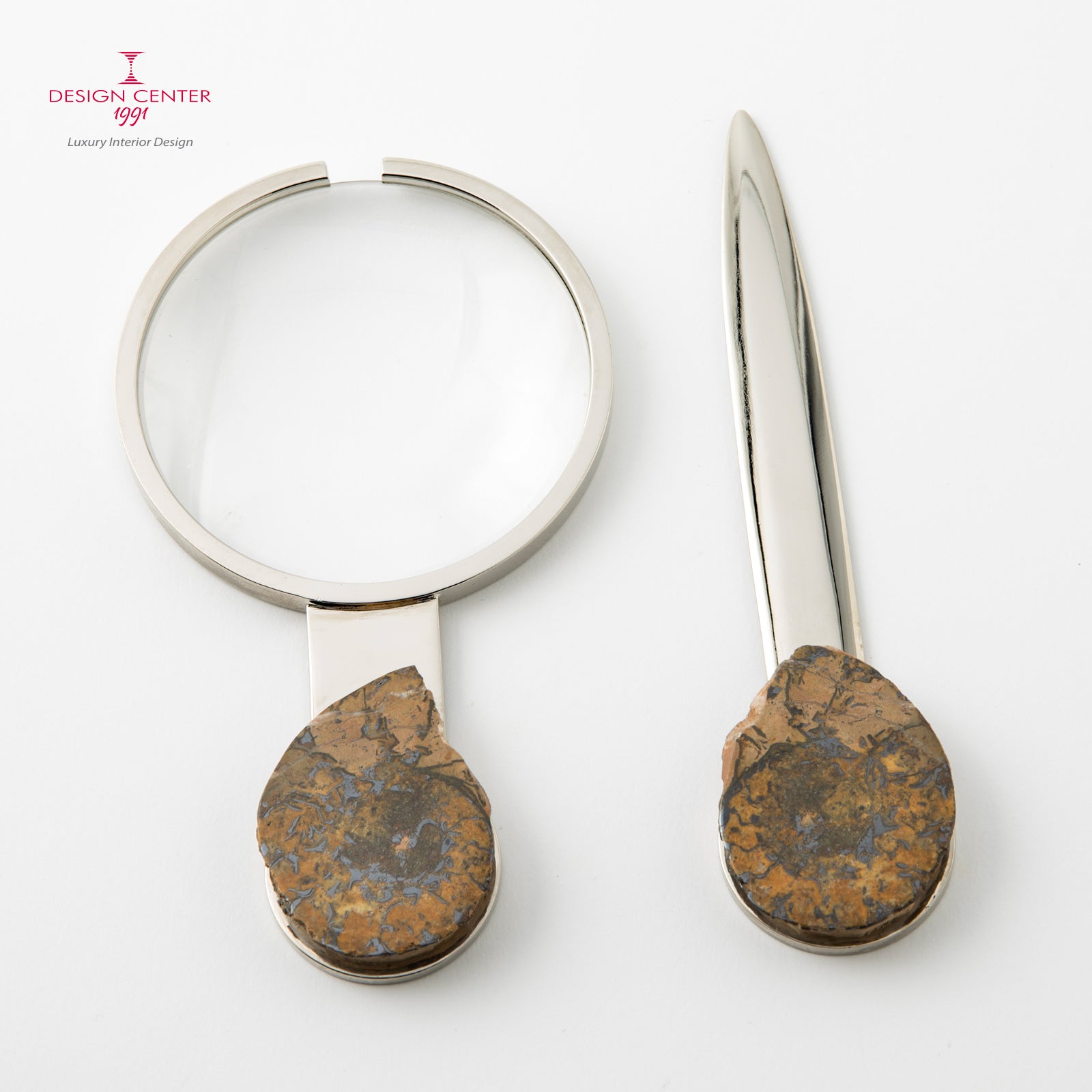 Set Lente e Tagliacarte con ammoniti autentiche - Collezione Fossiline