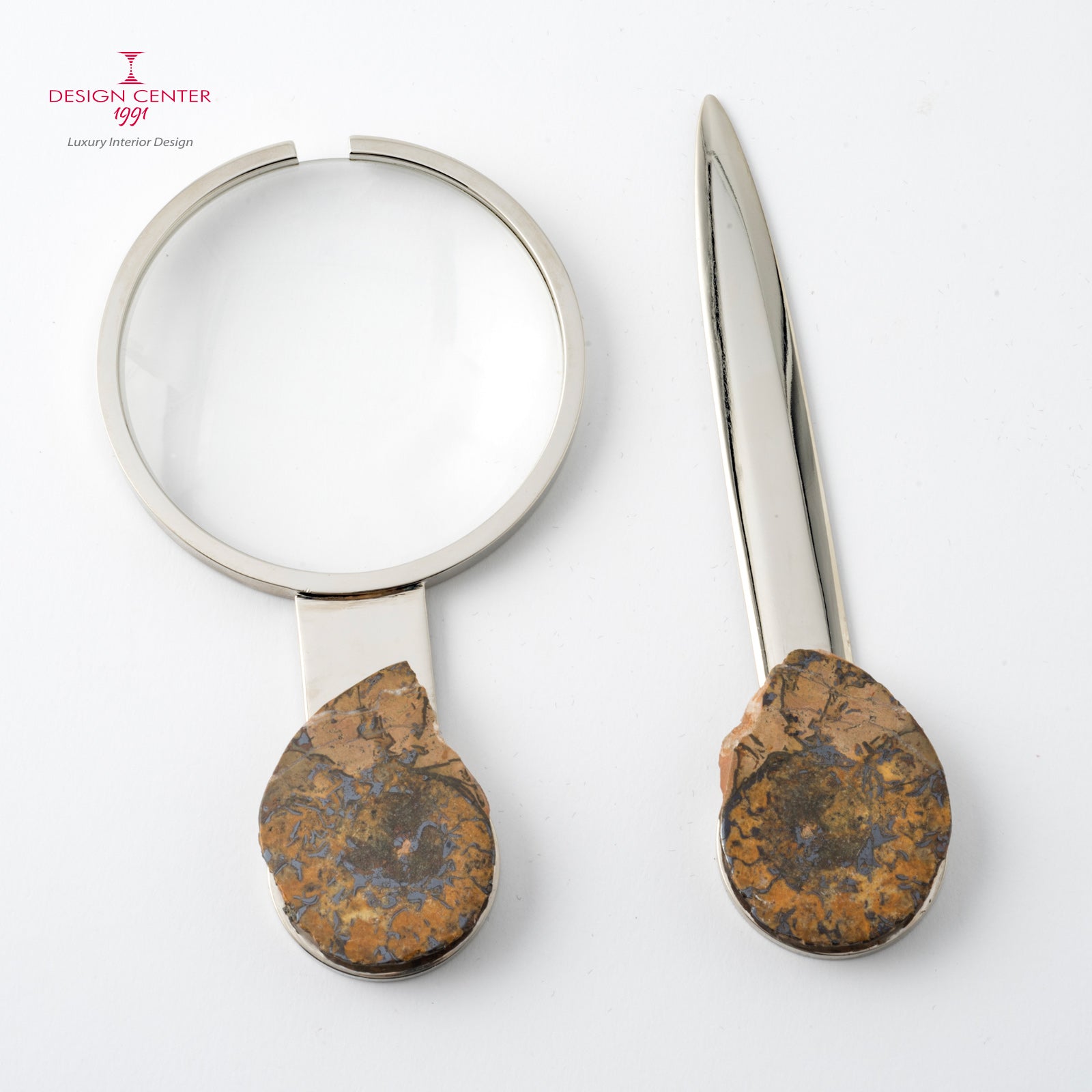 Set Lente e Tagliacarte con ammoniti autentiche - Collezione Fossiline