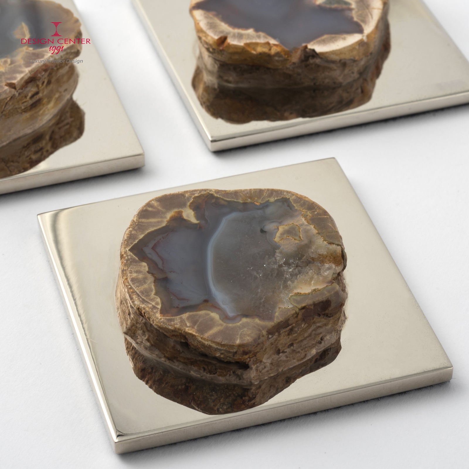 Fermacarte in ottone e geode di agata blu  #1 - Collezione Fossiline