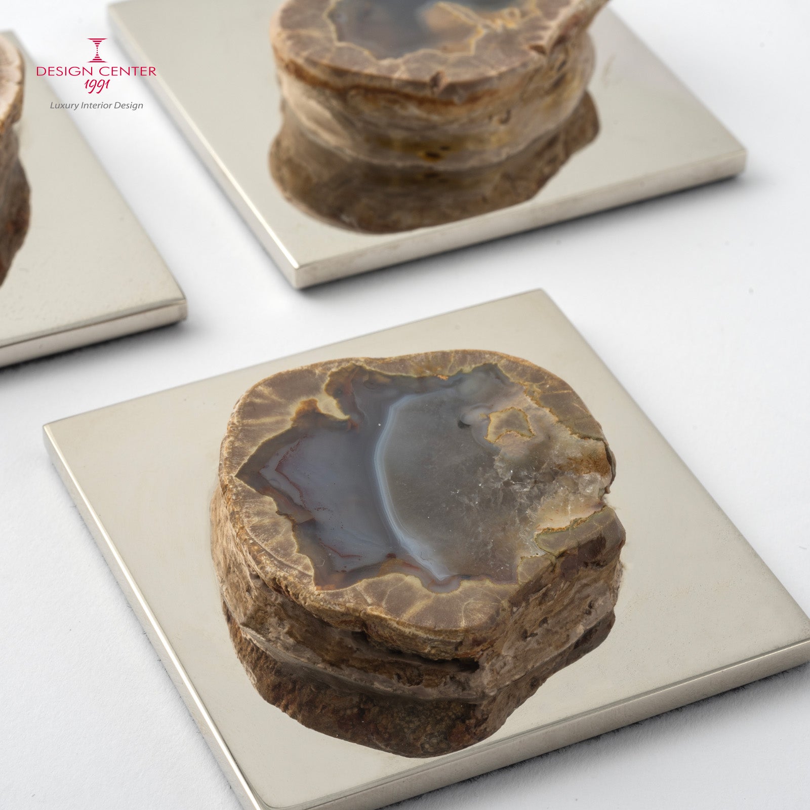 Fermacarte in ottone e geode di agata blu  #1 - Collezione Fossiline
