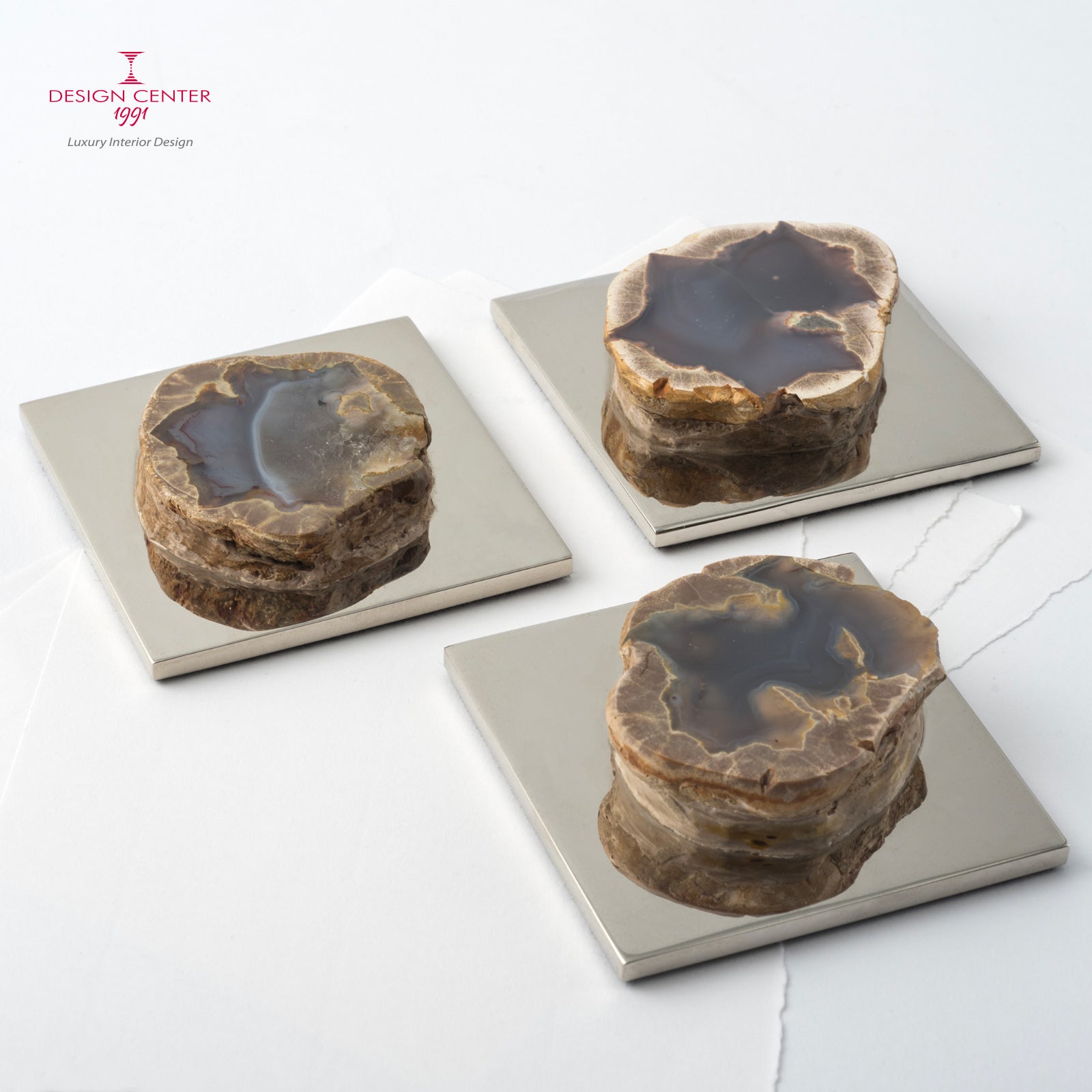 Fermacarte in ottone e geode di agata blu  #1 - Collezione Fossiline
