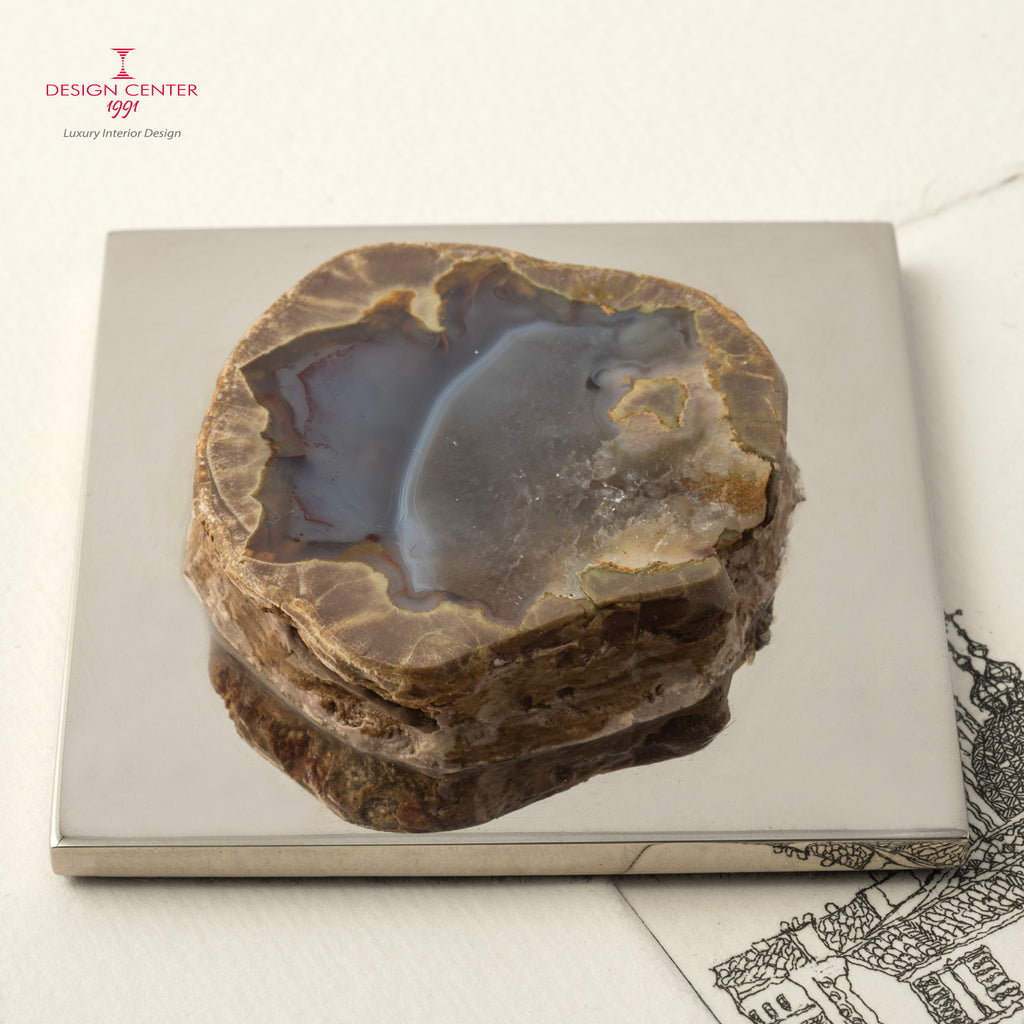 Fermacarte in ottone e geode di agata blu  #1 - Collezione Fossiline
