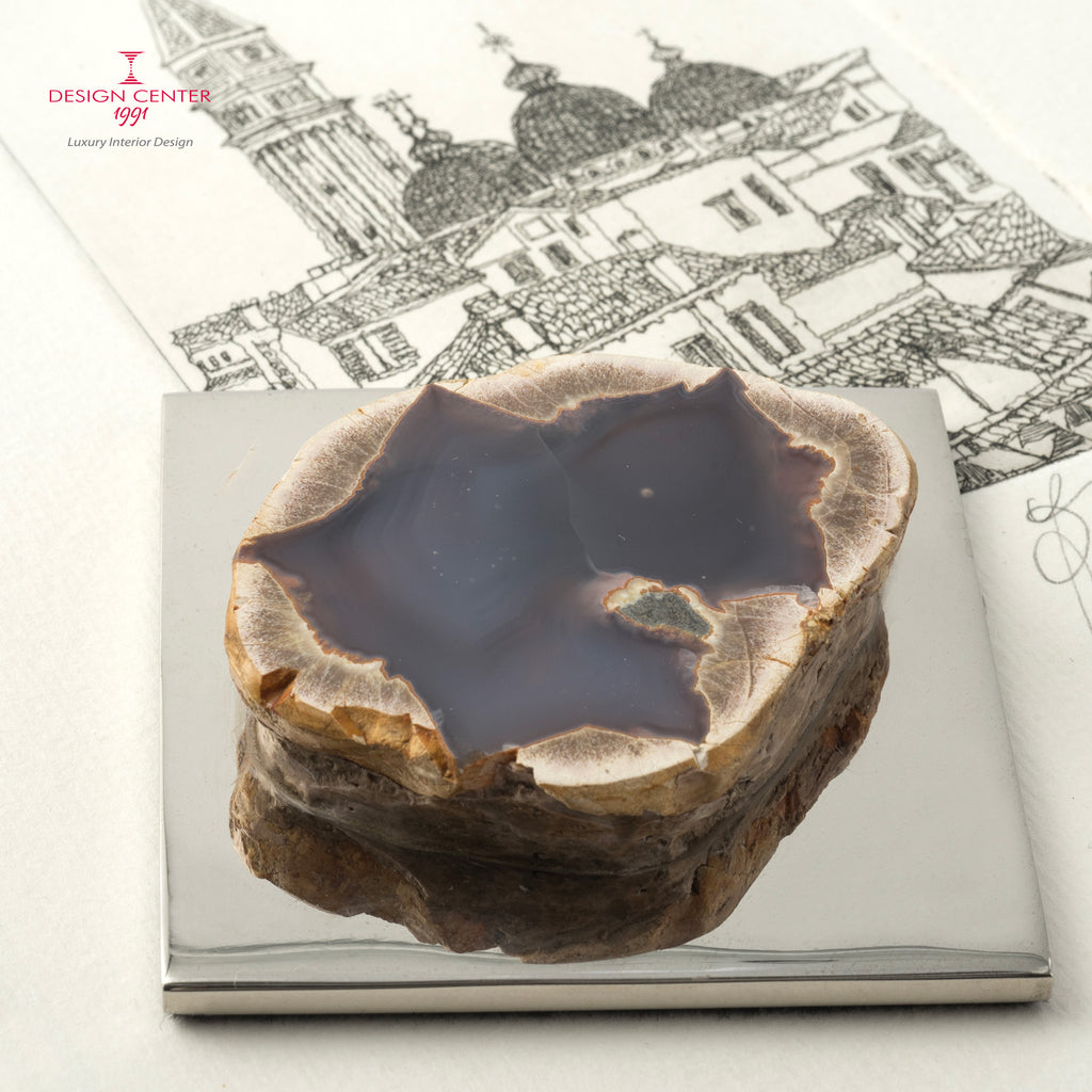 Fermacarte in ottone e geode di agata blu  #2  - Collezione Fossiline