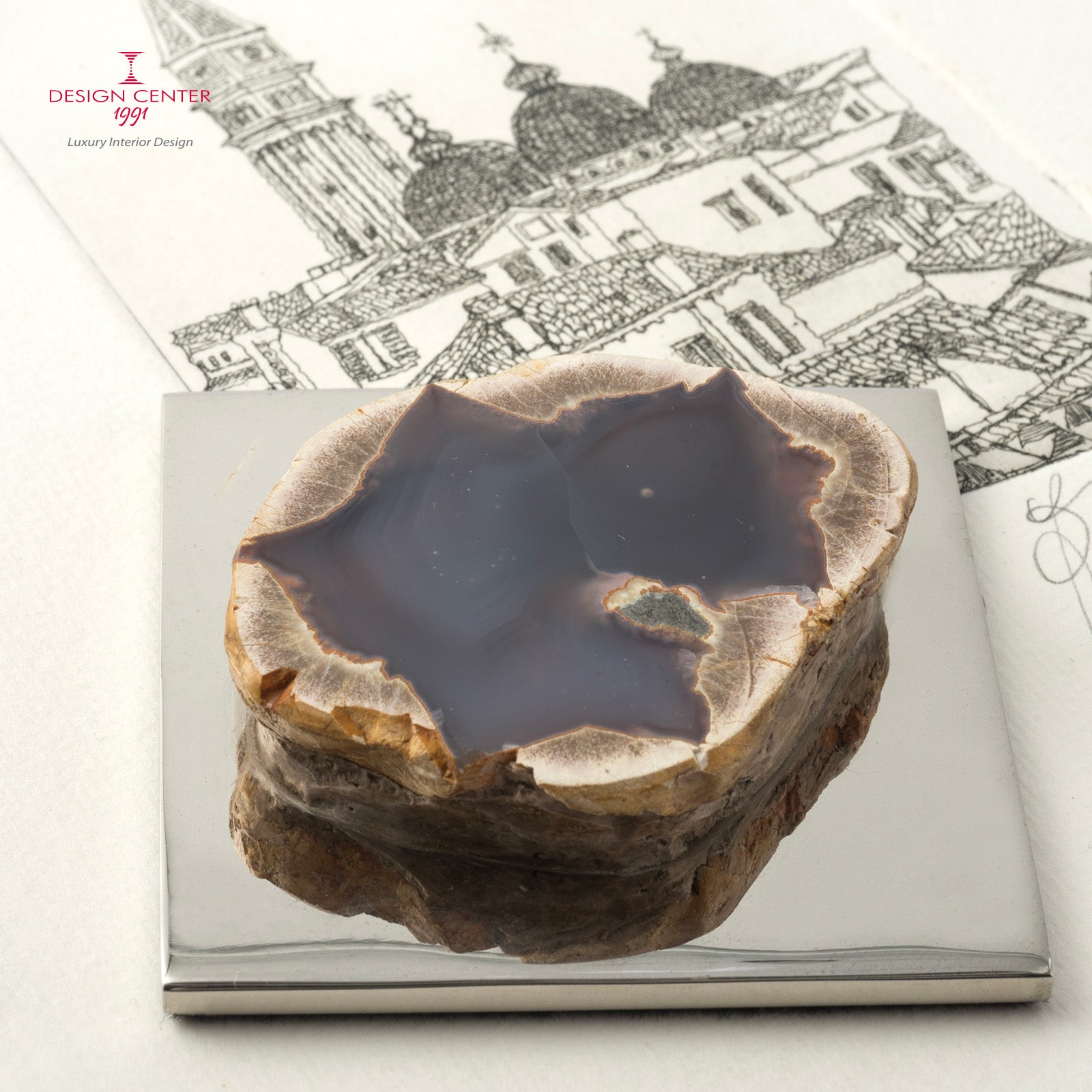 Fermacarte in ottone e geode di agata blu  #2  - Collezione Fossiline
