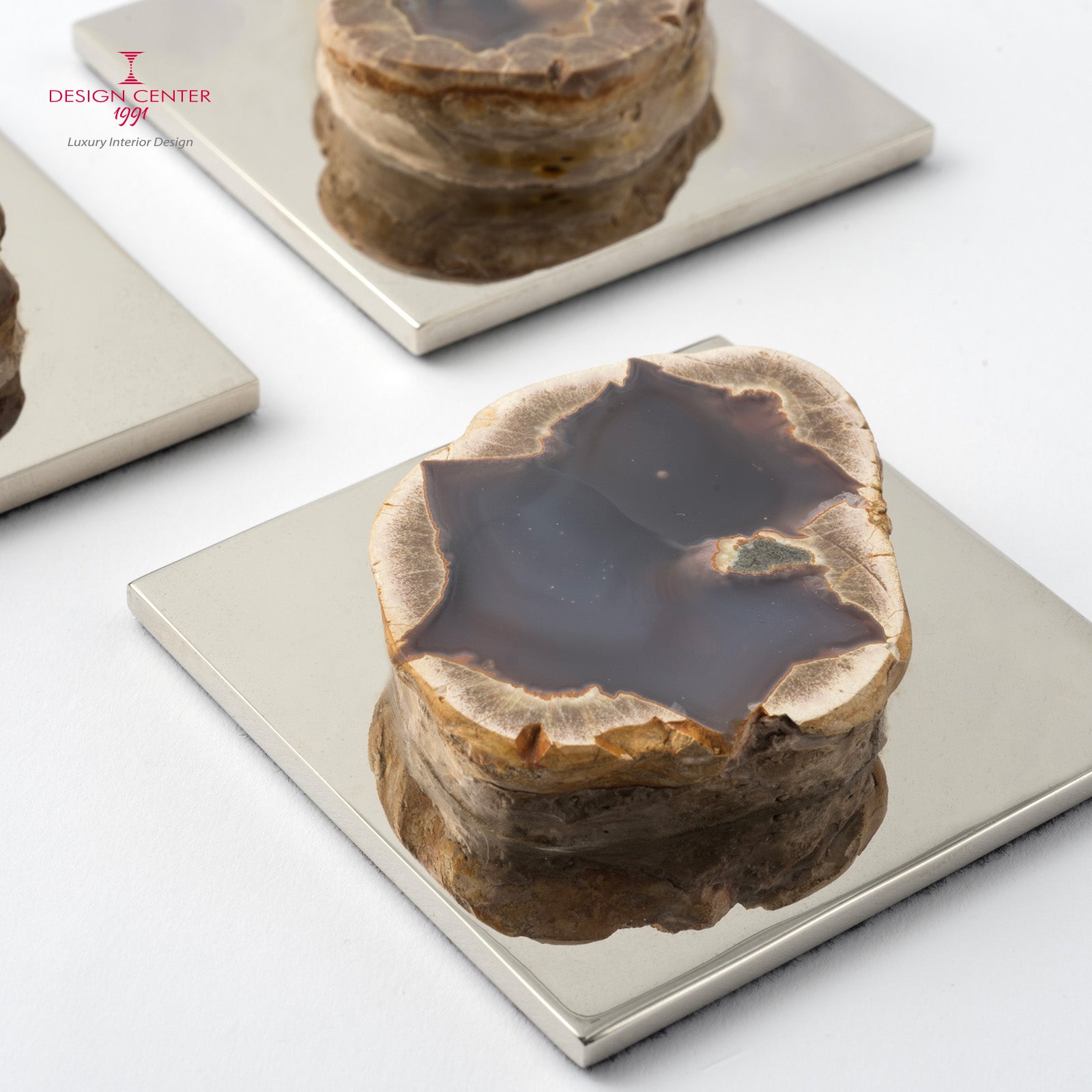 Fermacarte in ottone e geode di agata blu  #2  - Collezione Fossiline