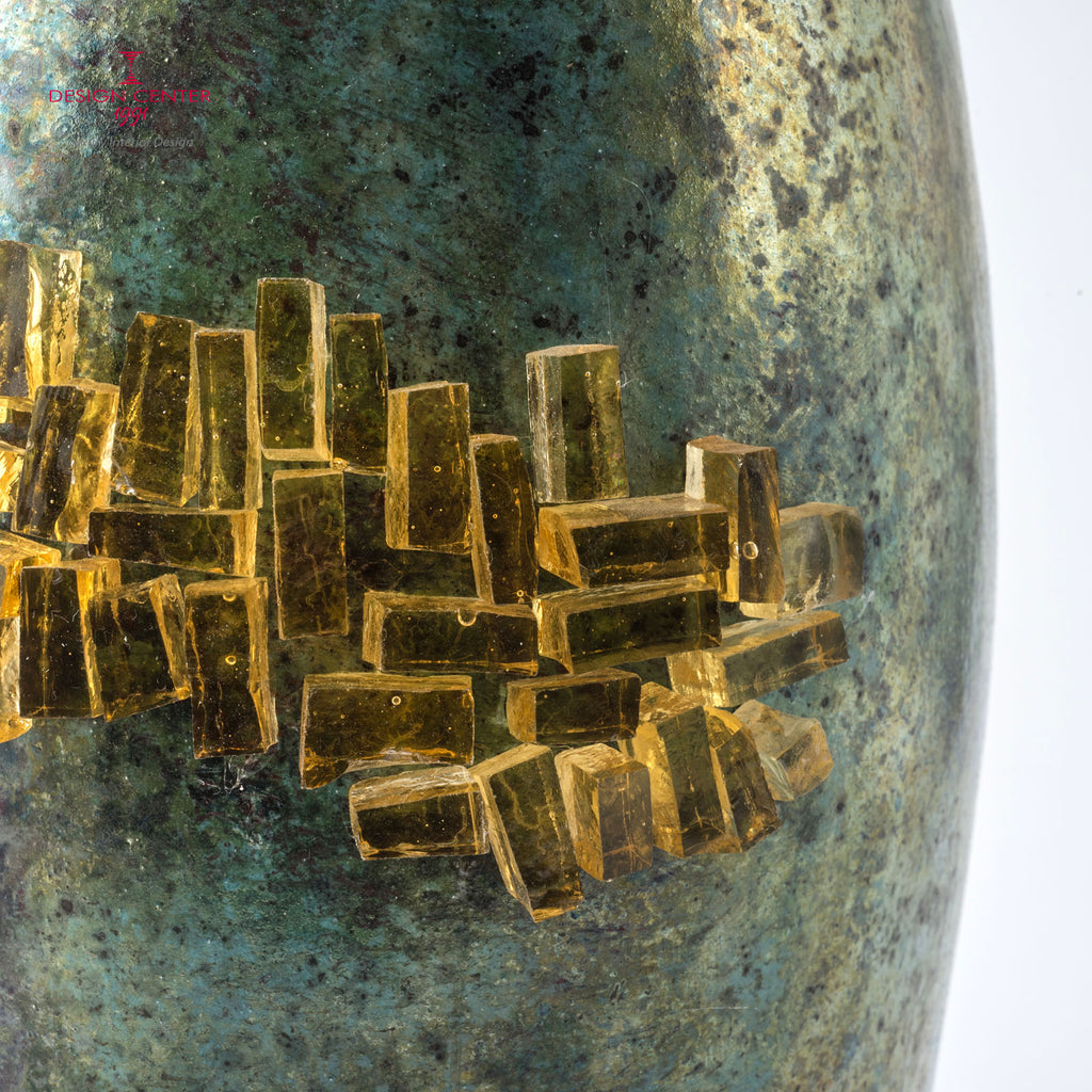 CONCERTO IN ORO - Vaso scultura in ceramica Raku e mosaico dorato - Pezzo unico di Nino Basso