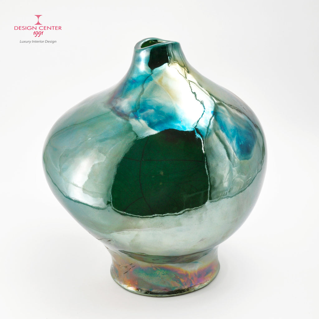 SPLENDIDO VERDE - Vaso scultura in ceramica Raku - Pezzo unico di Nino Basso