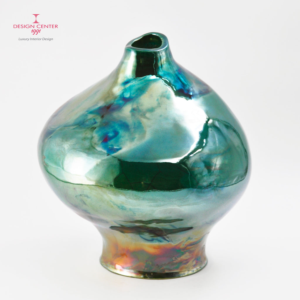 SPLENDIDO VERDE - Vaso scultura in ceramica Raku - Pezzo unico di Nino Basso