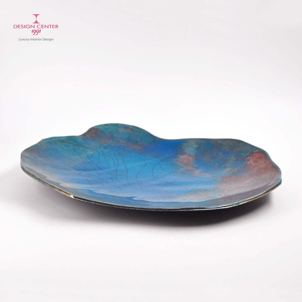 NUVOLA TURCHESE - Piatto-scultura in ceramica Raku - Pezzo unico di Nino Basso