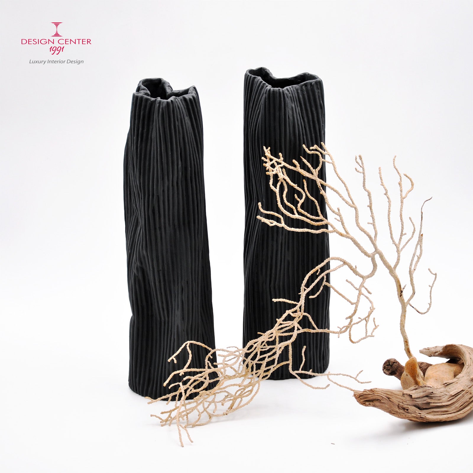 PAESAGGIO 25 BLACK - Coppia vasi in porcellana paperclay #2 - Set unico di Nino Basso