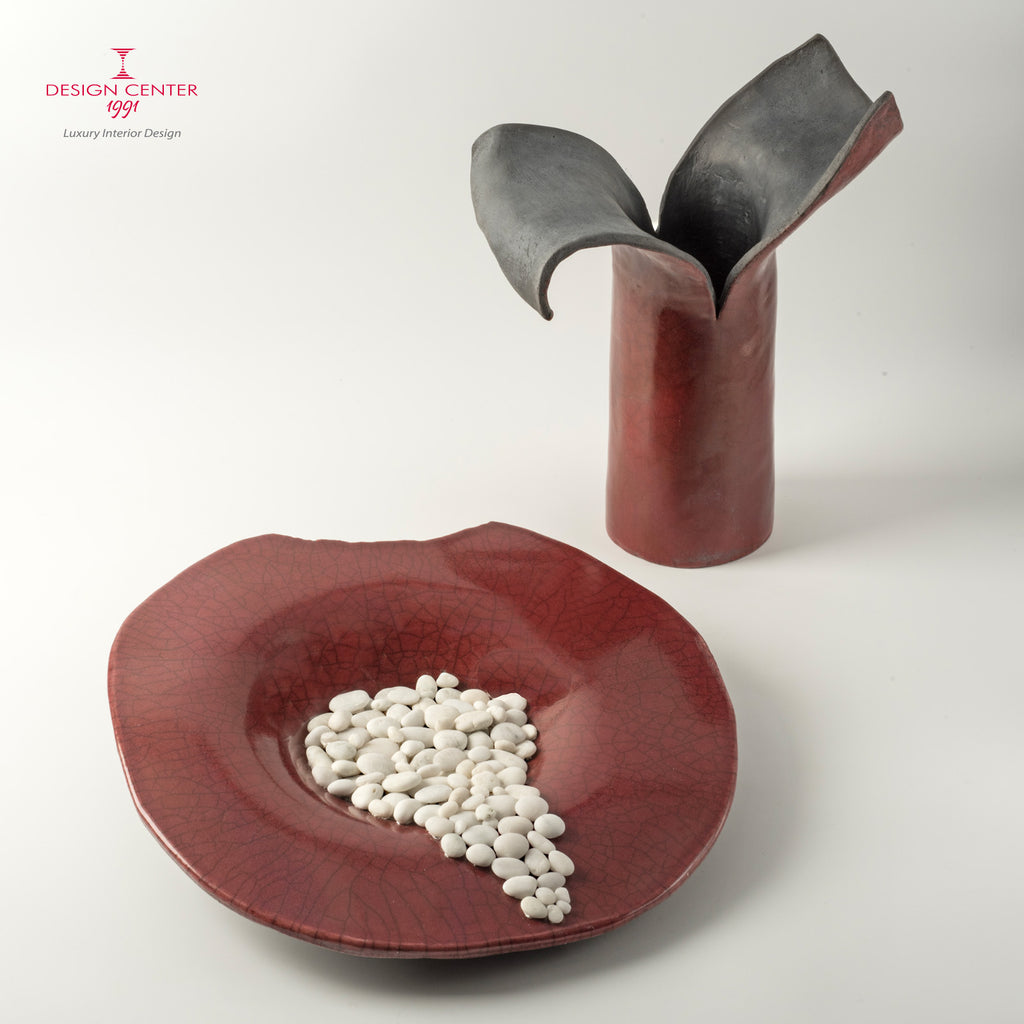 PETALI D'ORIENTE  AMARANTO - Vaso scultura in ceramica raku - Pezzo unico di Nino Basso