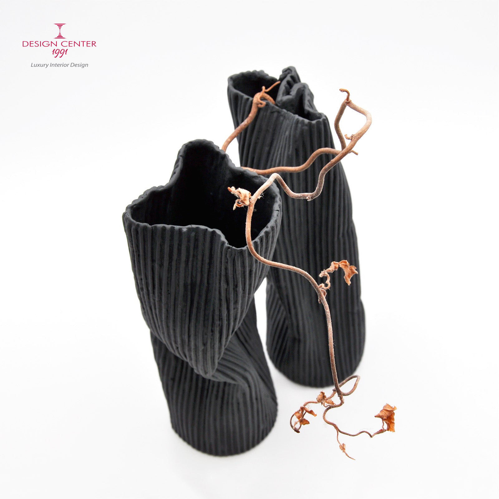 PAESAGGIO 25 BLACK - Coppia vasi in porcellana paperclay #1  - Set unico di Nino Basso