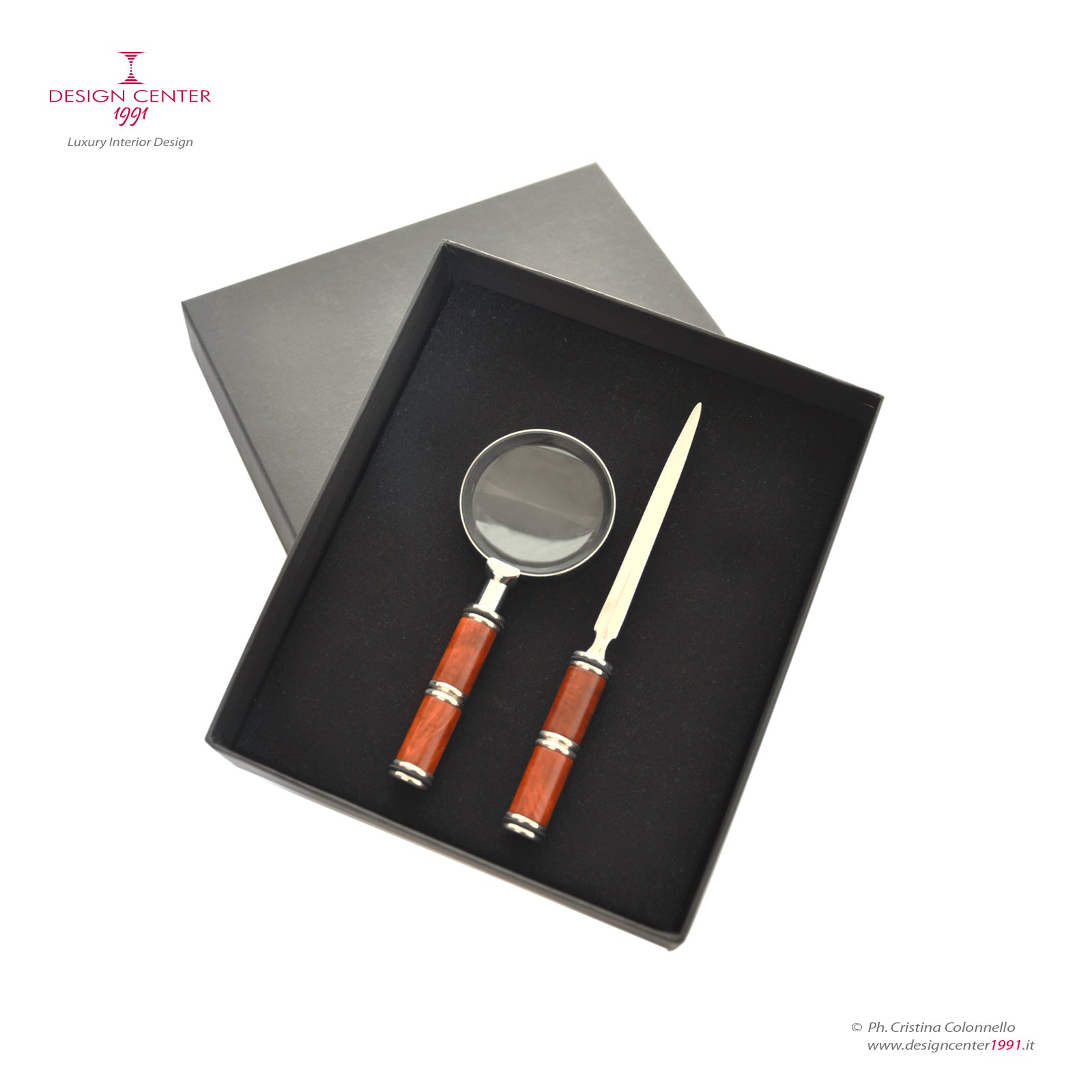 Set lente e tagliacarte in radica di erica - Collezione Essenze