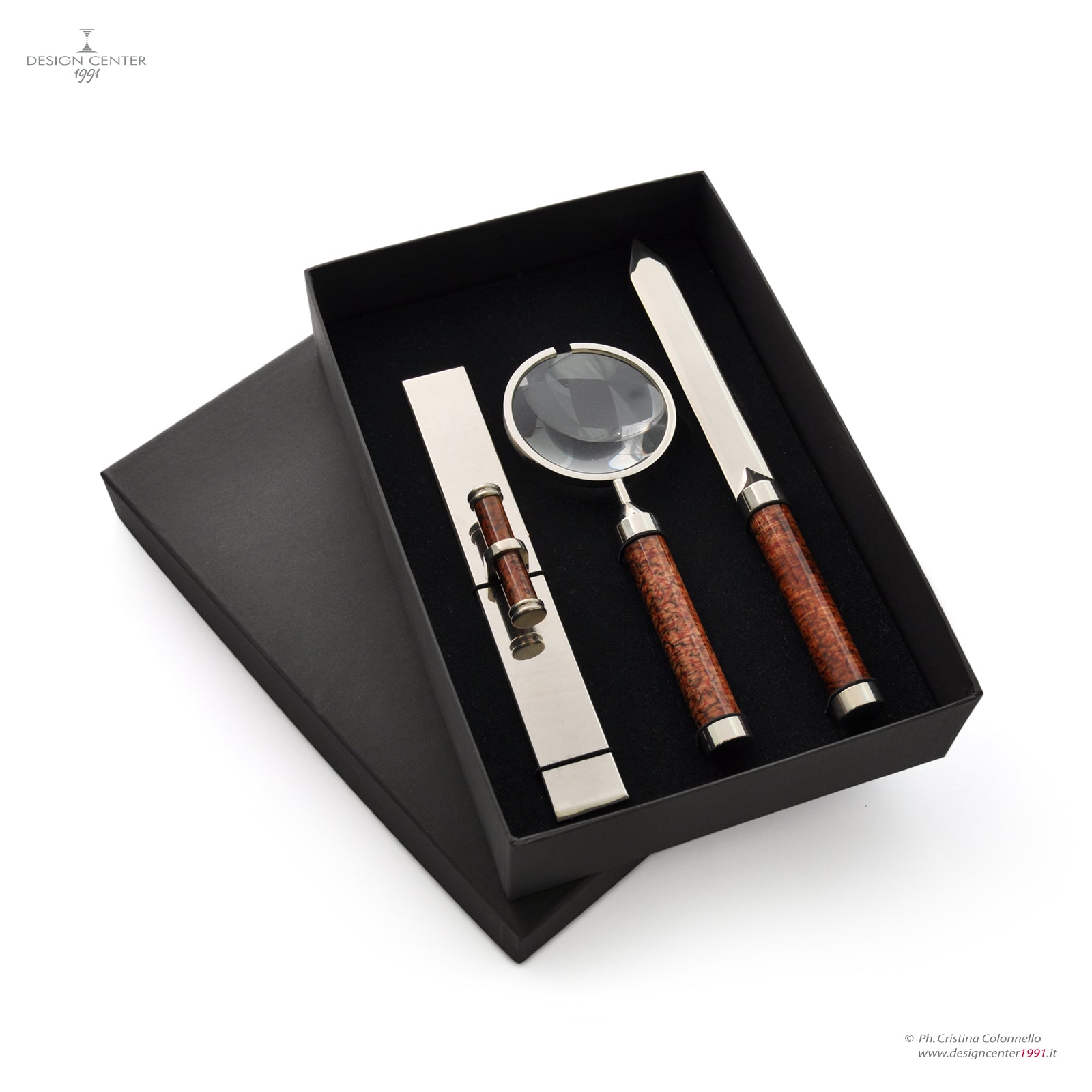 Set da scrivania in metallo noce brunito - Collezione Le Lacche di Nino Basso