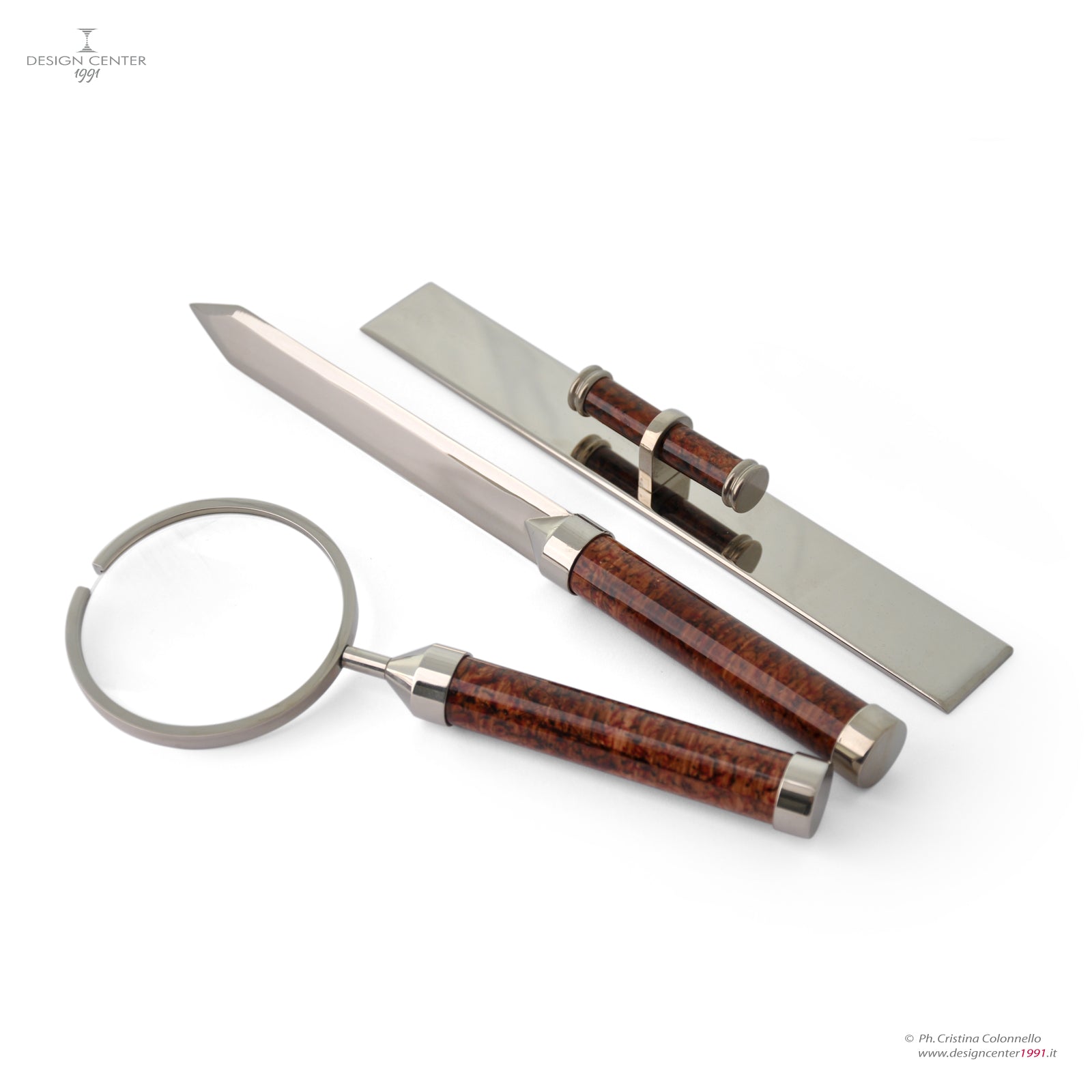 Set da scrivania in metallo noce brunito - Collezione Le Lacche di Nino Basso