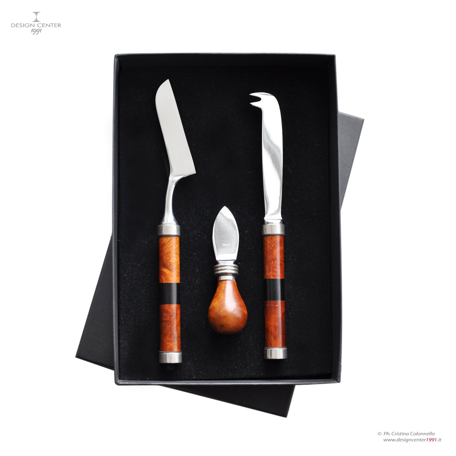Stainless Steel and Radica Cheese Knives Set - Art Deco Design Made in Italy