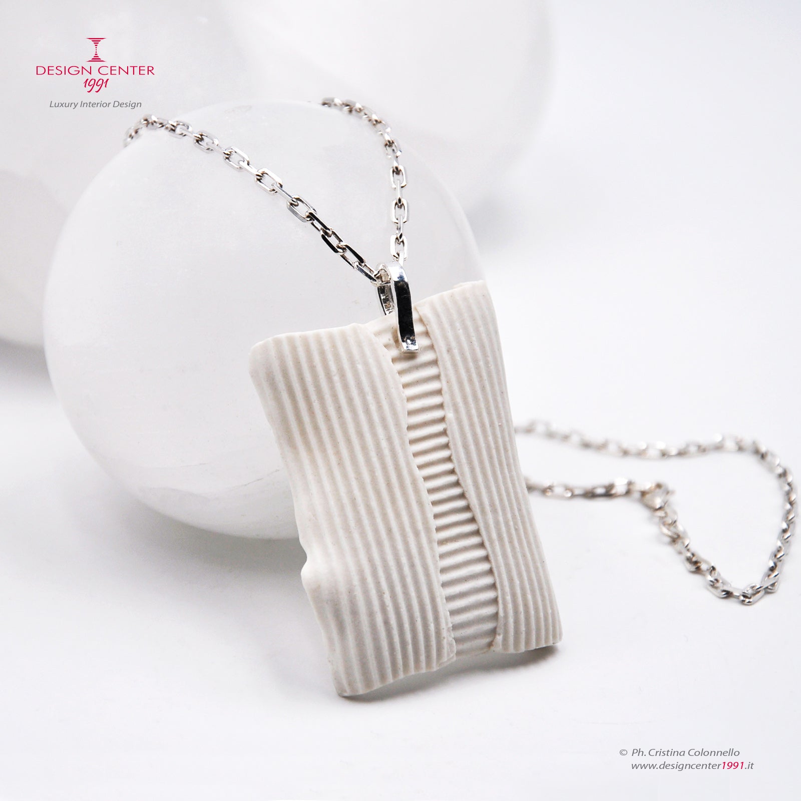 "Raggidiluna" necklace, unique piece in paperclay porcelain and silver - #1/12