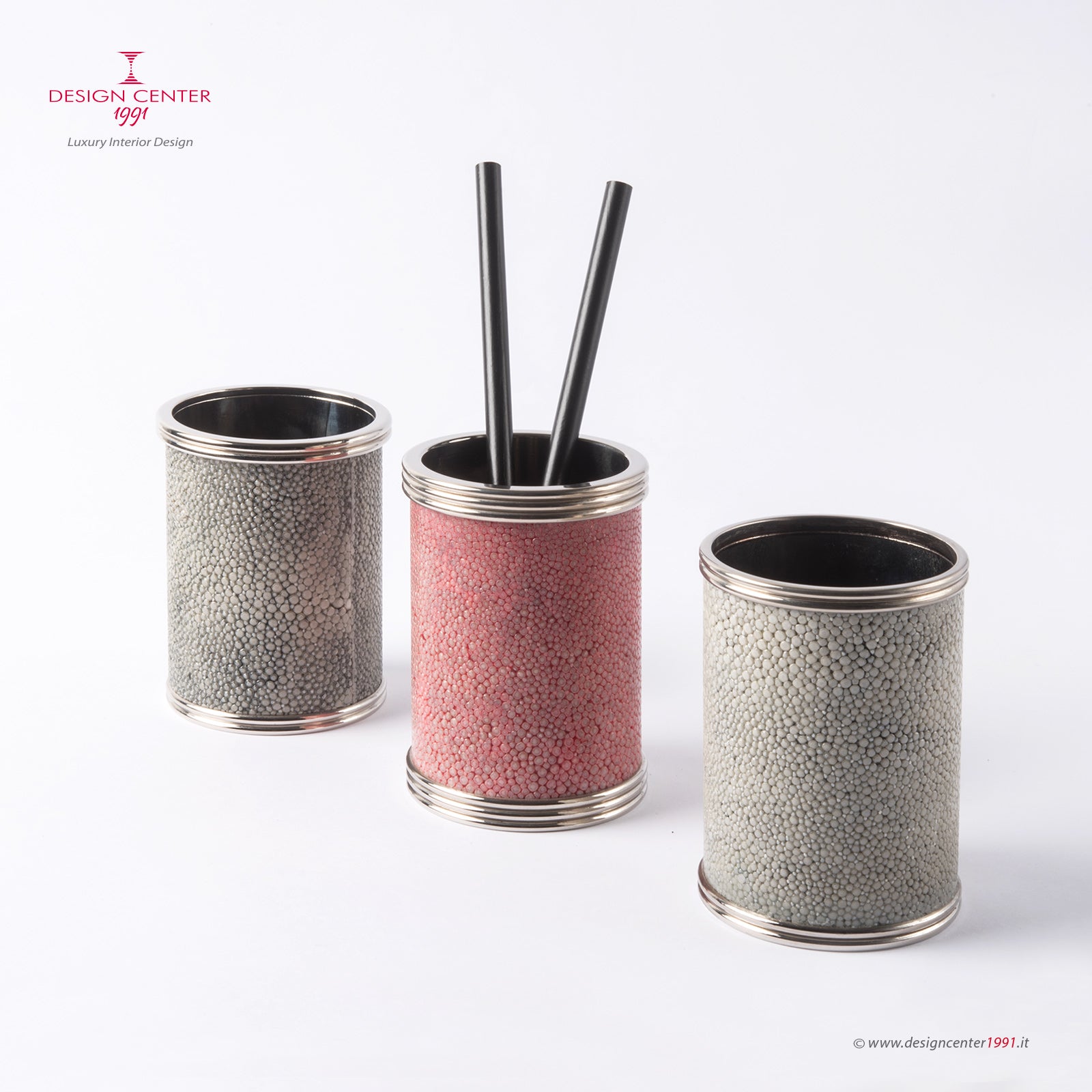 Portapenne in  pelle shagreen rosa-corallo - Collezione Galucharme