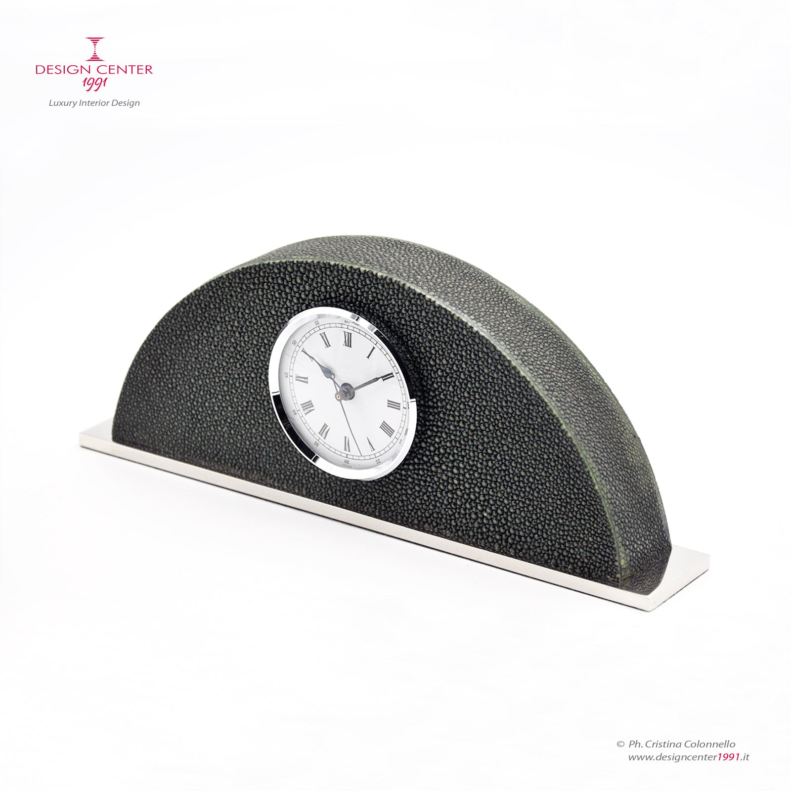 DECO - Orologio scultura  in pelle  shagreen verde bosco - Collezione Galucharme