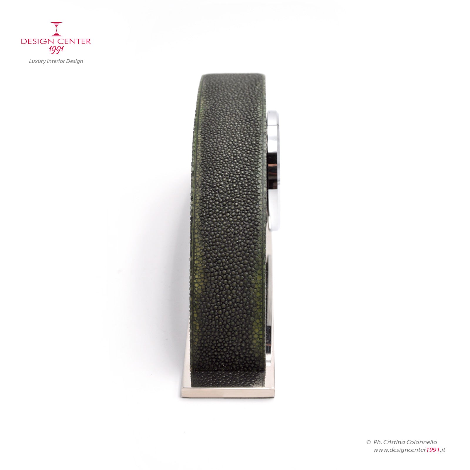 DECO - Orologio scultura  in pelle  shagreen verde bosco - Collezione Galucharme