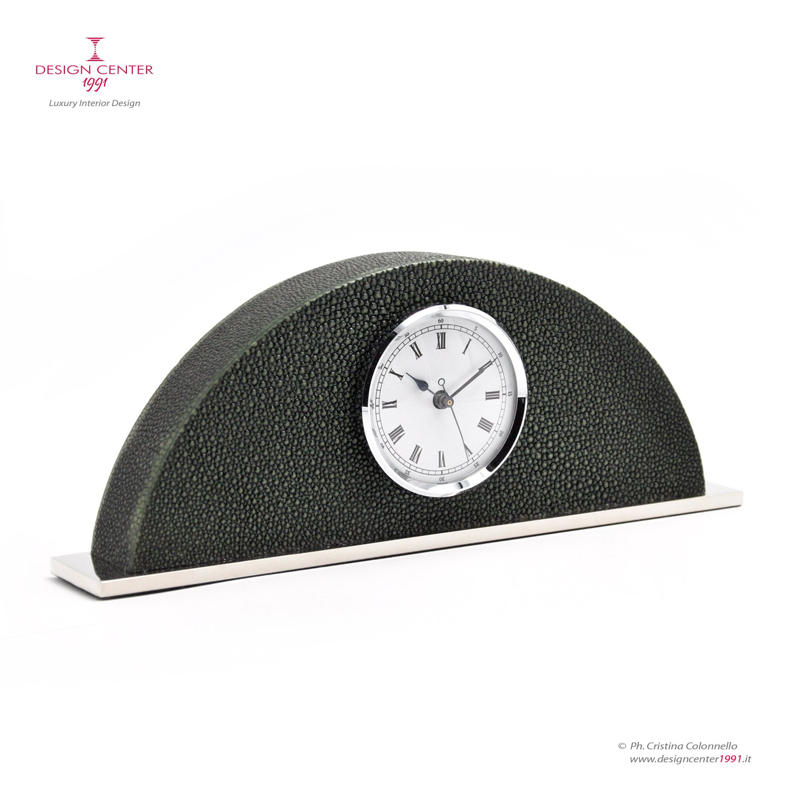 DECO - Orologio scultura  in pelle  shagreen verde bosco - Collezione Galucharme