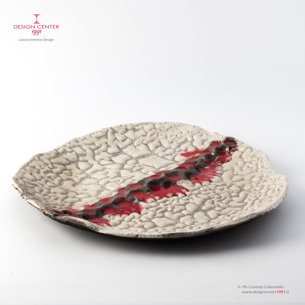 LARGE MOON IN RED - Decorative Raku Plate - Unique Piece