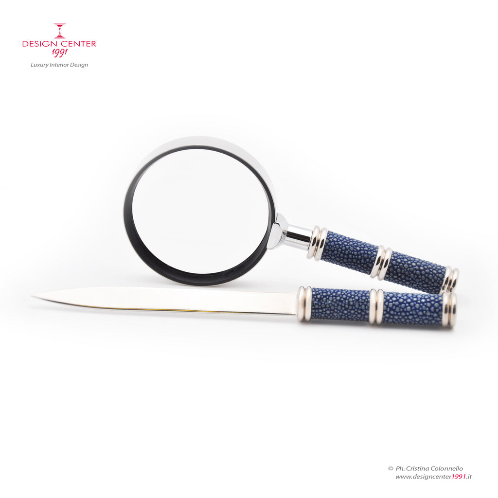 Set scrivania in pelle shagreen blu notte - Collezione Galucharme
