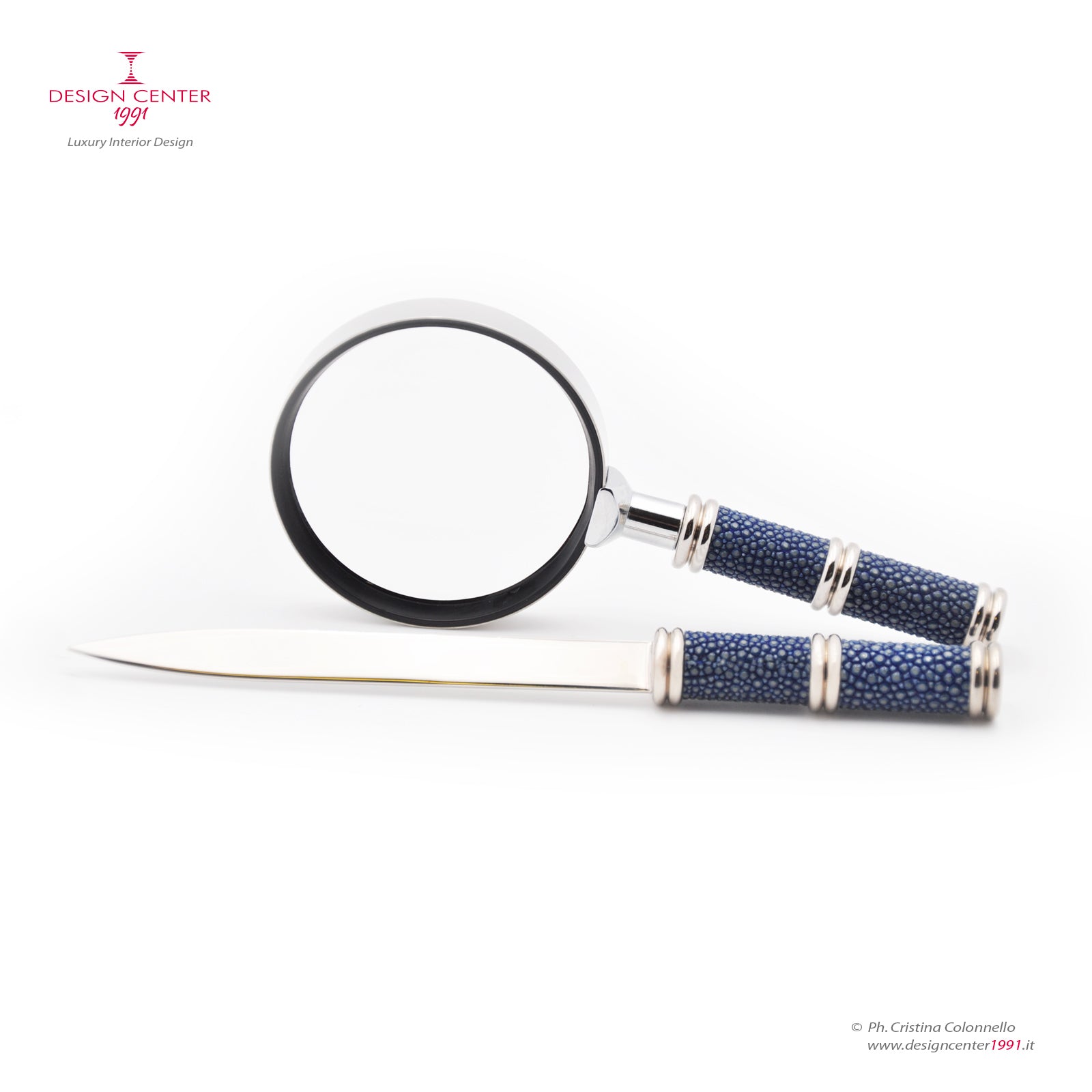Set scrivania in pelle shagreen blu notte - Collezione Galucharme